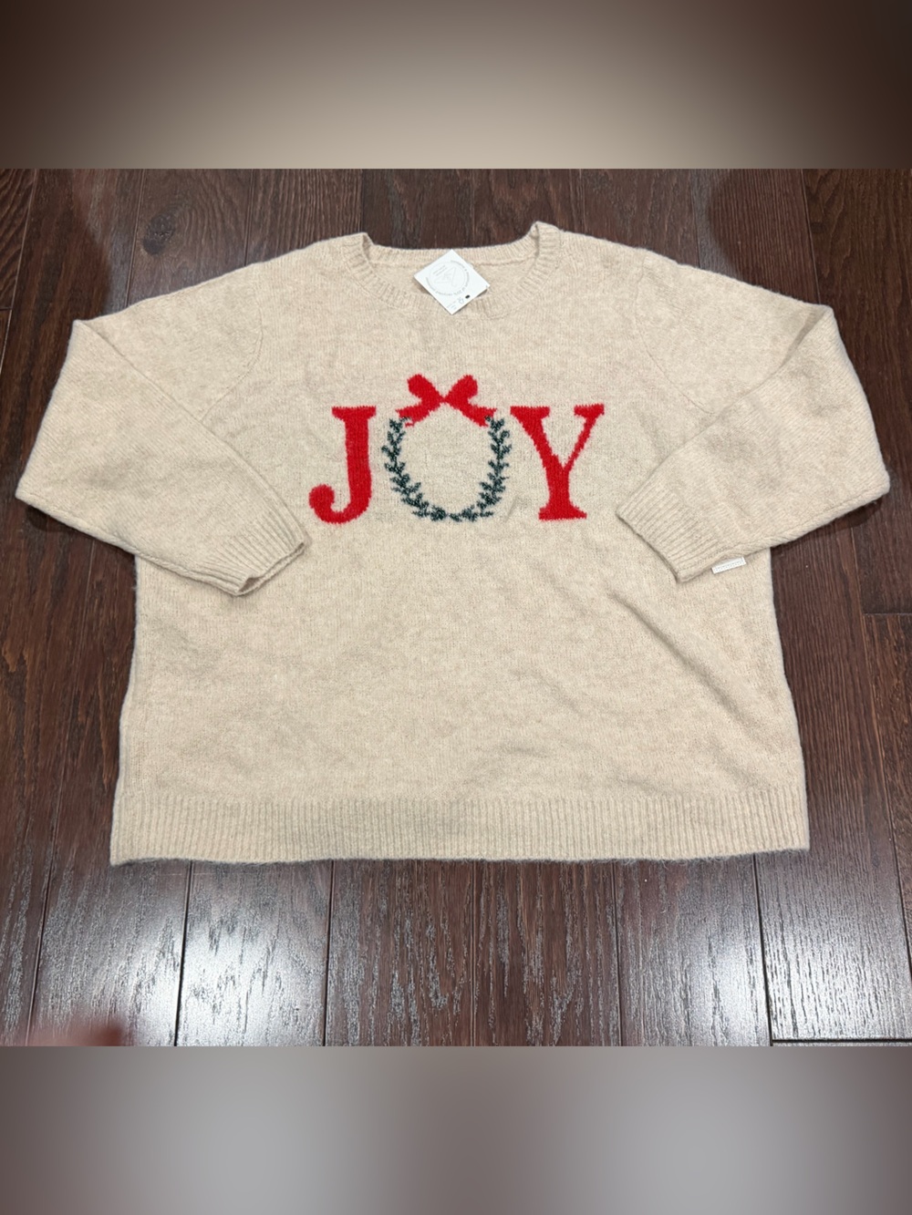 Cupcakes and Cashmere Christmas Sweater Oatmeal Size 2X Joy Holiday Wreath NEW